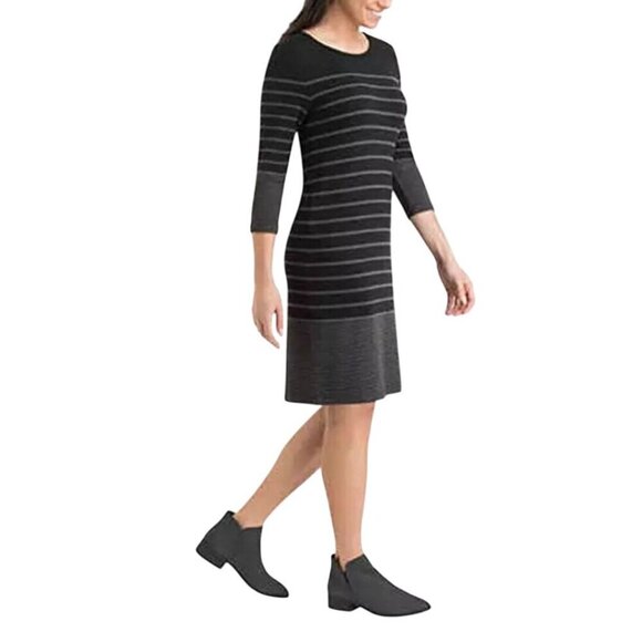 Hilary Radley NWT Black Gray Striped Stretch Knit Sheath Dress Size M - Picture 5 of 9